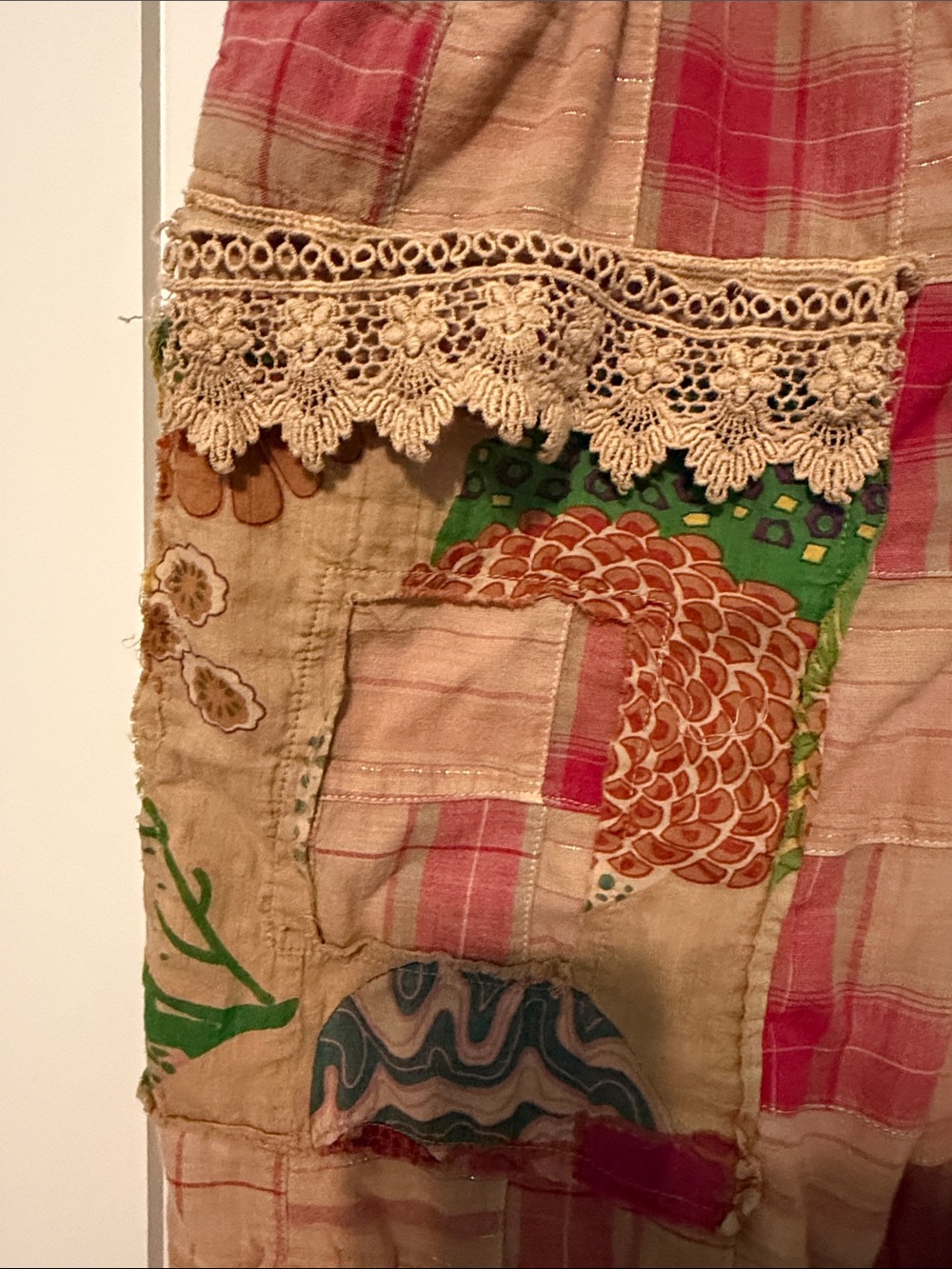 Jaded Gypsy Embroidered Patchwork Red and Tan Cream Boho Pants 100% Cotton - Picture 7 of 8